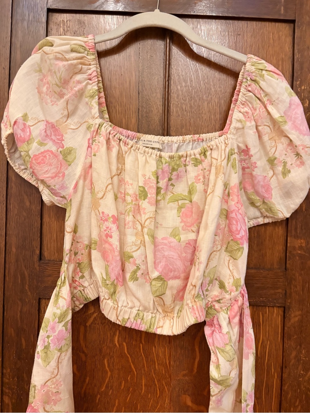 Spell Cream Off-Shoulder Floral Blouse with Pink Roses - Picture 4 of 5